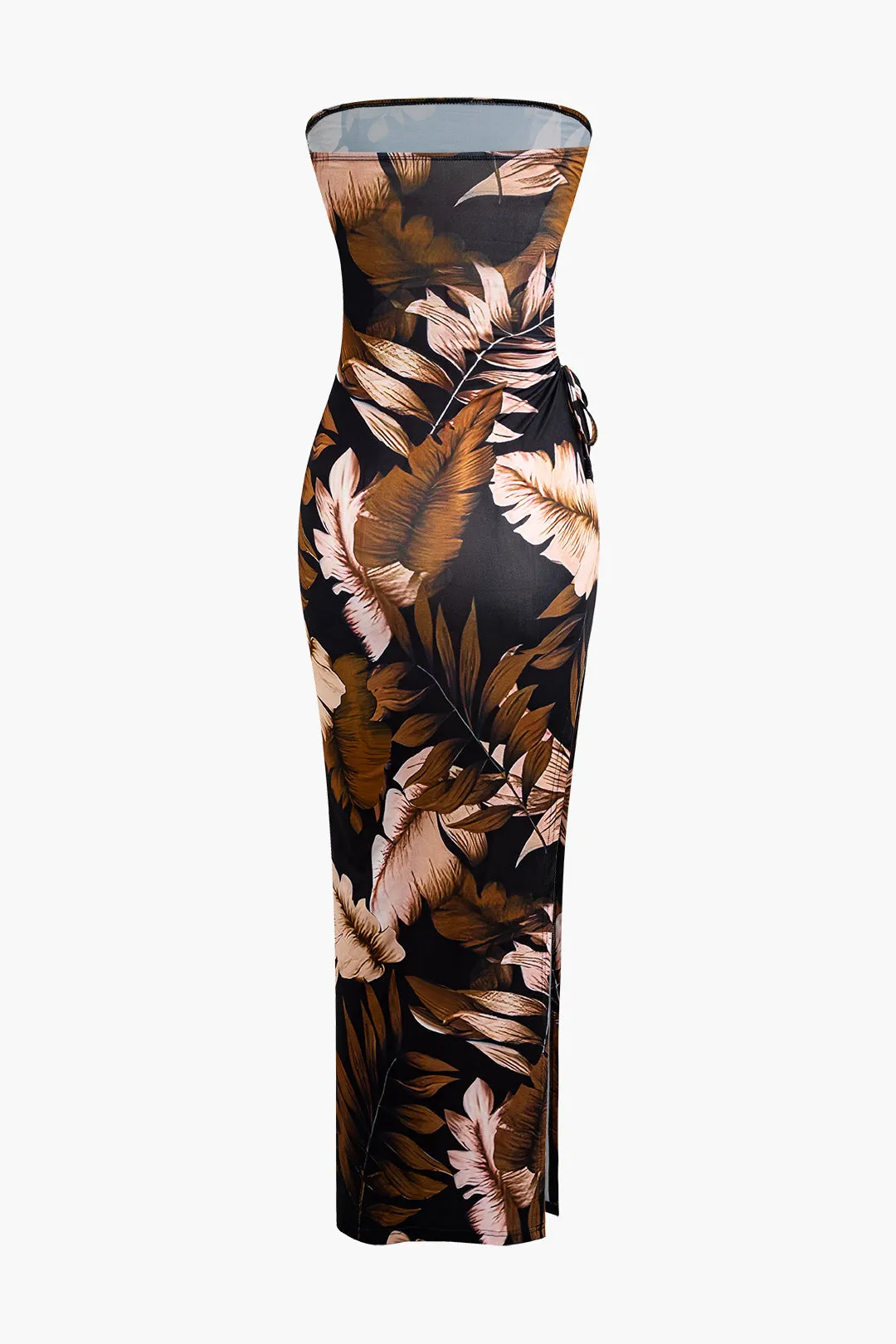 Leaf Print Strapless Slit Cut Out Midi Dress sold by Micas product image thumbnail 2