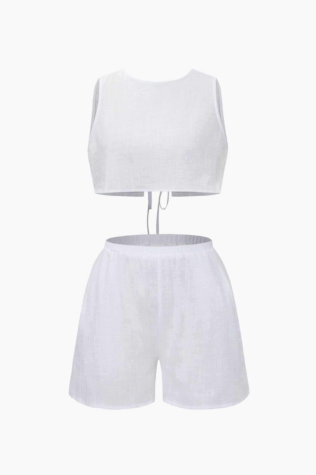 Linen-Blend Tie Back Tank Top And Elastic Waist Shorts Set sold by Micas product image thumbnail 4