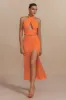 Solid Halter Slit Twist Cut Out Maxi Dress sold by Micas
