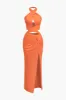 Solid Halter Slit Twist Cut Out Maxi Dress sold by Micas