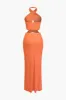Solid Halter Slit Twist Cut Out Maxi Dress sold by Micas