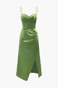 Tie Strap Satin Ruched Wrap Maxi Dress sold by Micas