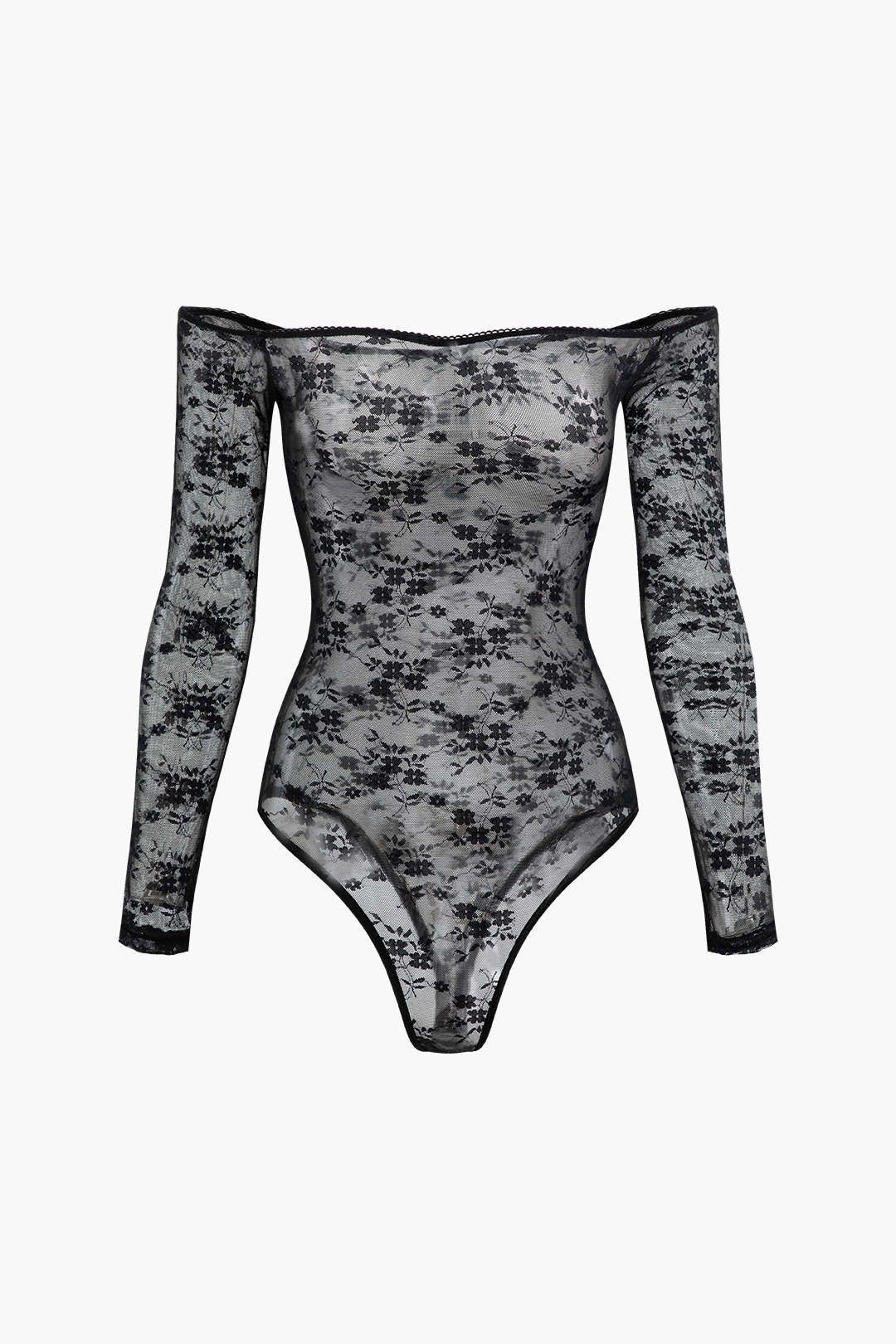 Floral Sheer Lace Off-Shoulder Bodysuit sold by Micas