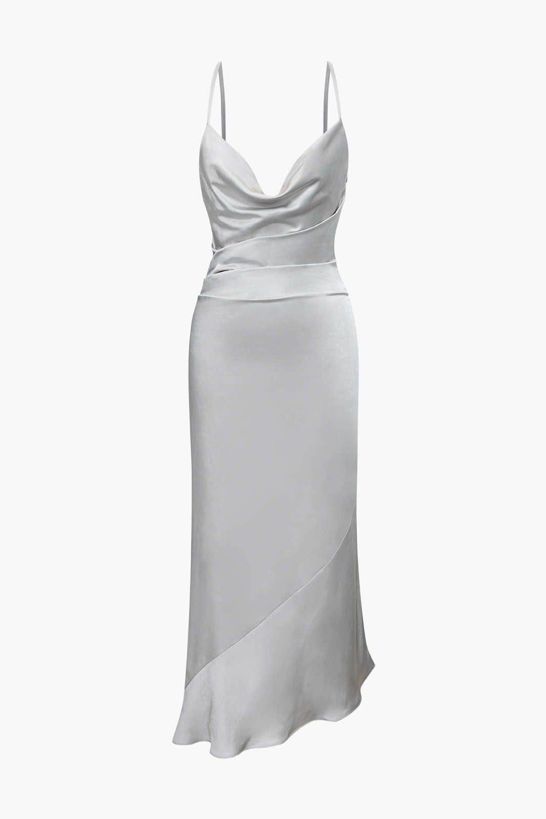 Cowl Neck Asymmetric Satin Maxi Dress sold by Micas