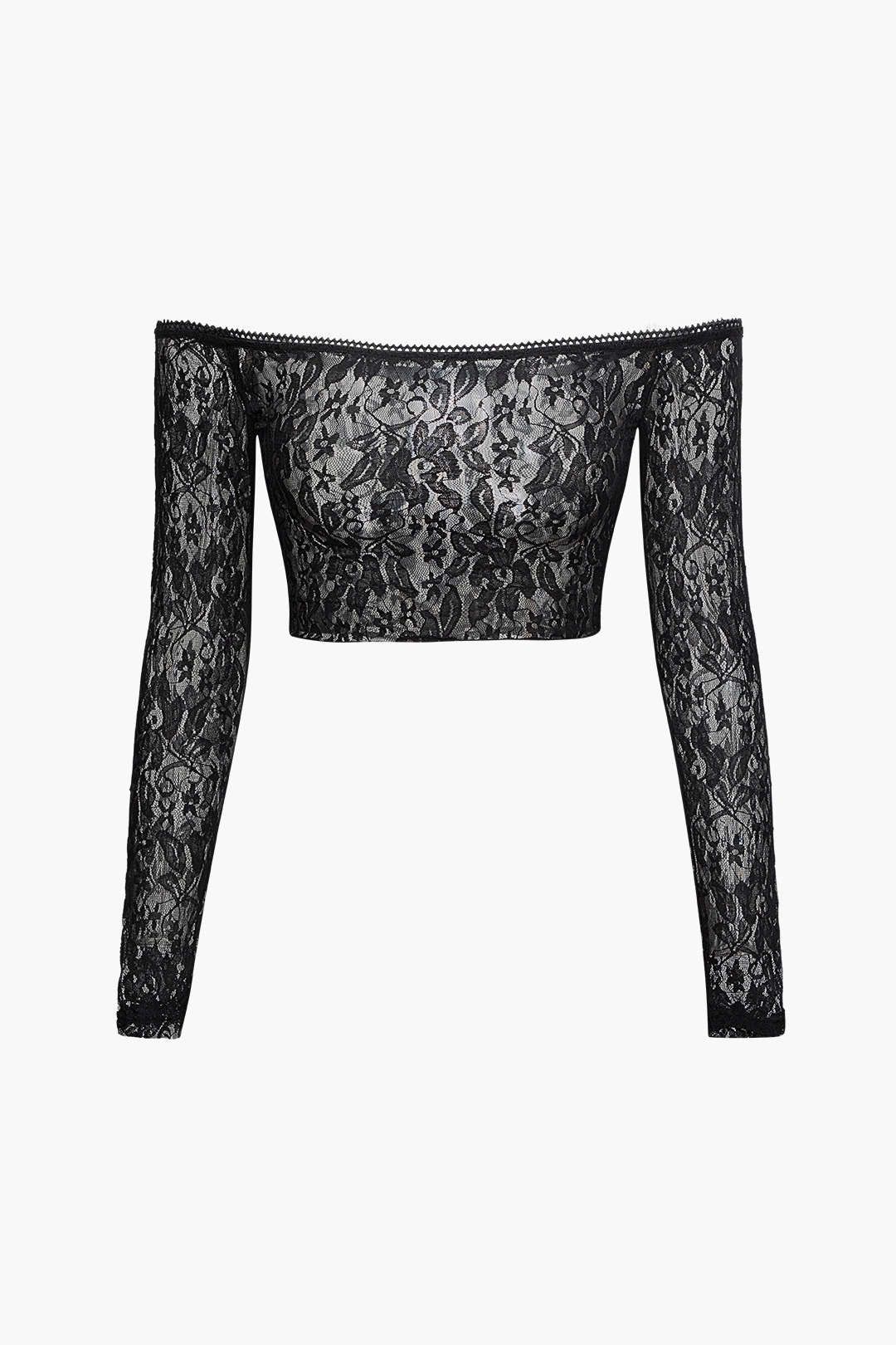 Off Shoulder Floral Lace Crop Top sold by Micas