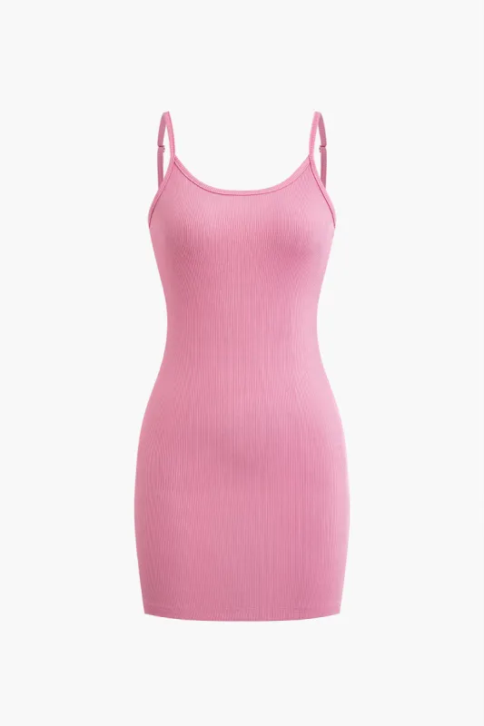 Basic Solid Ribbed Sleeveless Adjustable Tie Mini Dress sold by Micas