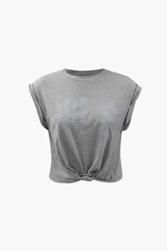 Love Rolled Sleeve Knot Hem T-Shirt sold by Micas
