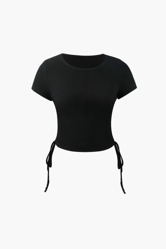 Ribbed Side Drawstring Crop T-Shirt sold by Micas