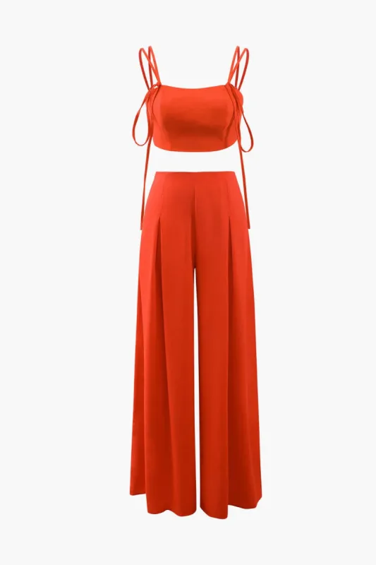 Double Strap Cami Top And Pleated Wide Leg Pants Set sold by Micas