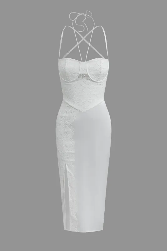 Blomsterbroderet blondekorset Rygløs Bustier Midi-kjole sold by Micas