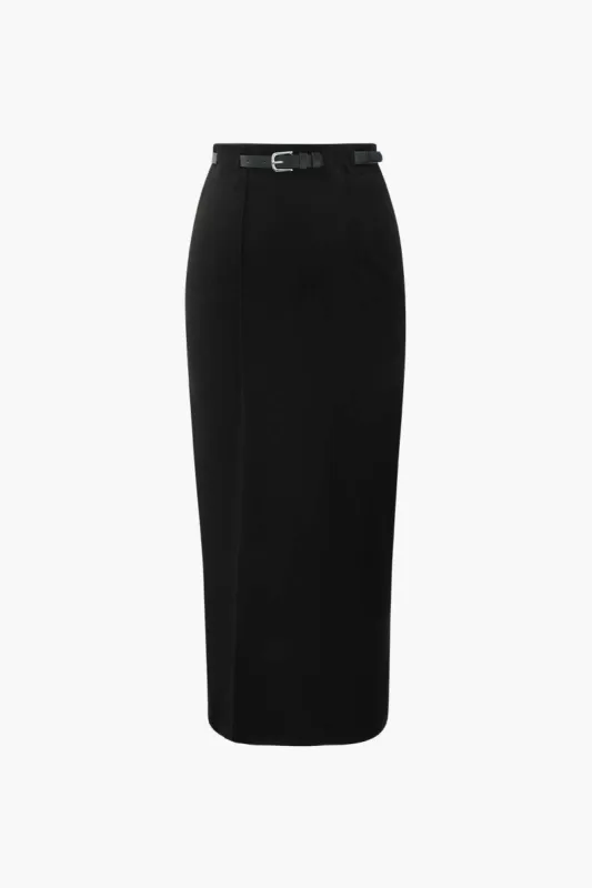 Pressed-Crease Maxi Skirt With Belt sold by Micas