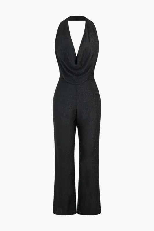 Solid Cowl Neck V-Neck Backless Jumpsuit sold by Micas