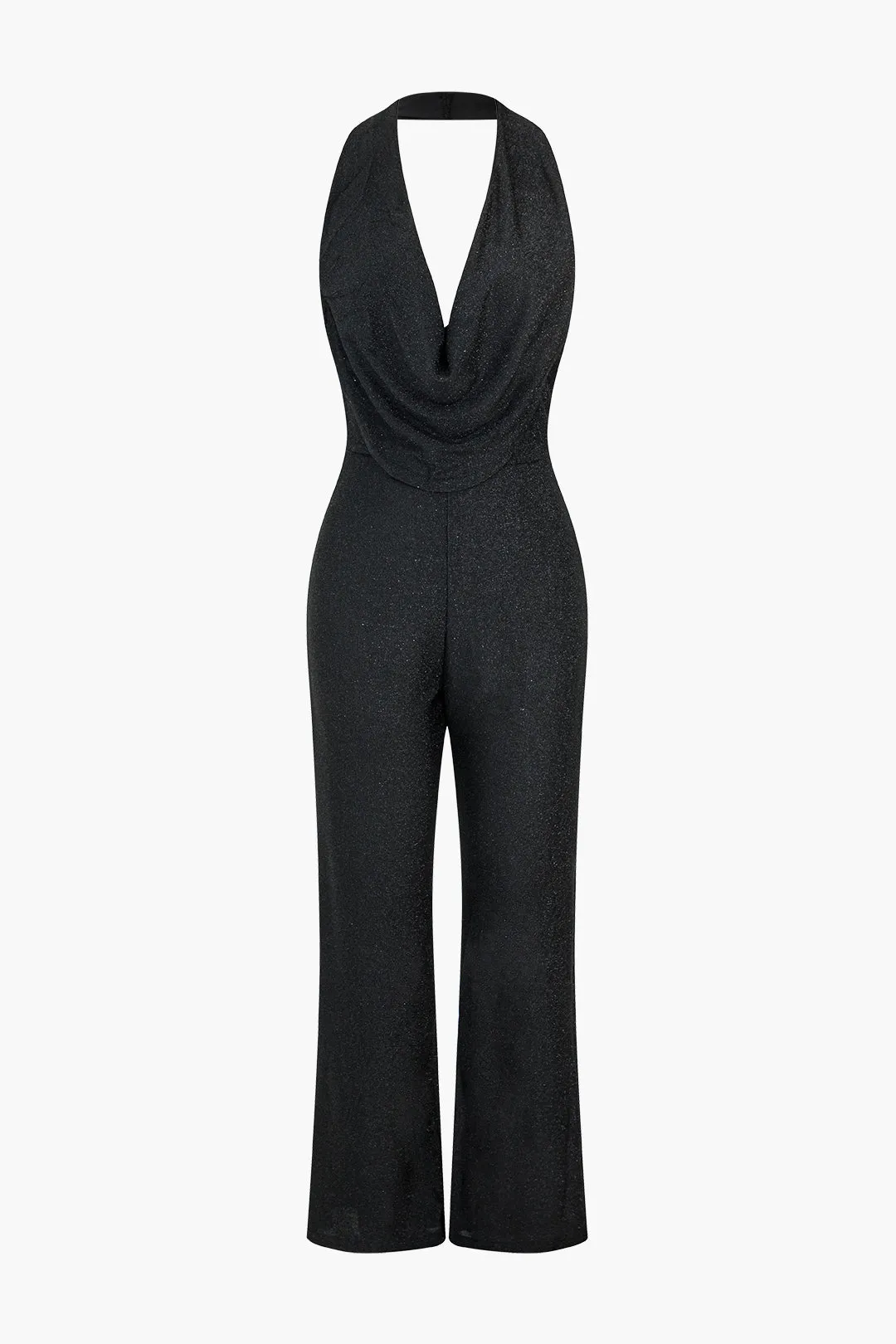 Solid Cowl Neck V-Neck Backless Jumpsuit sold by Micas