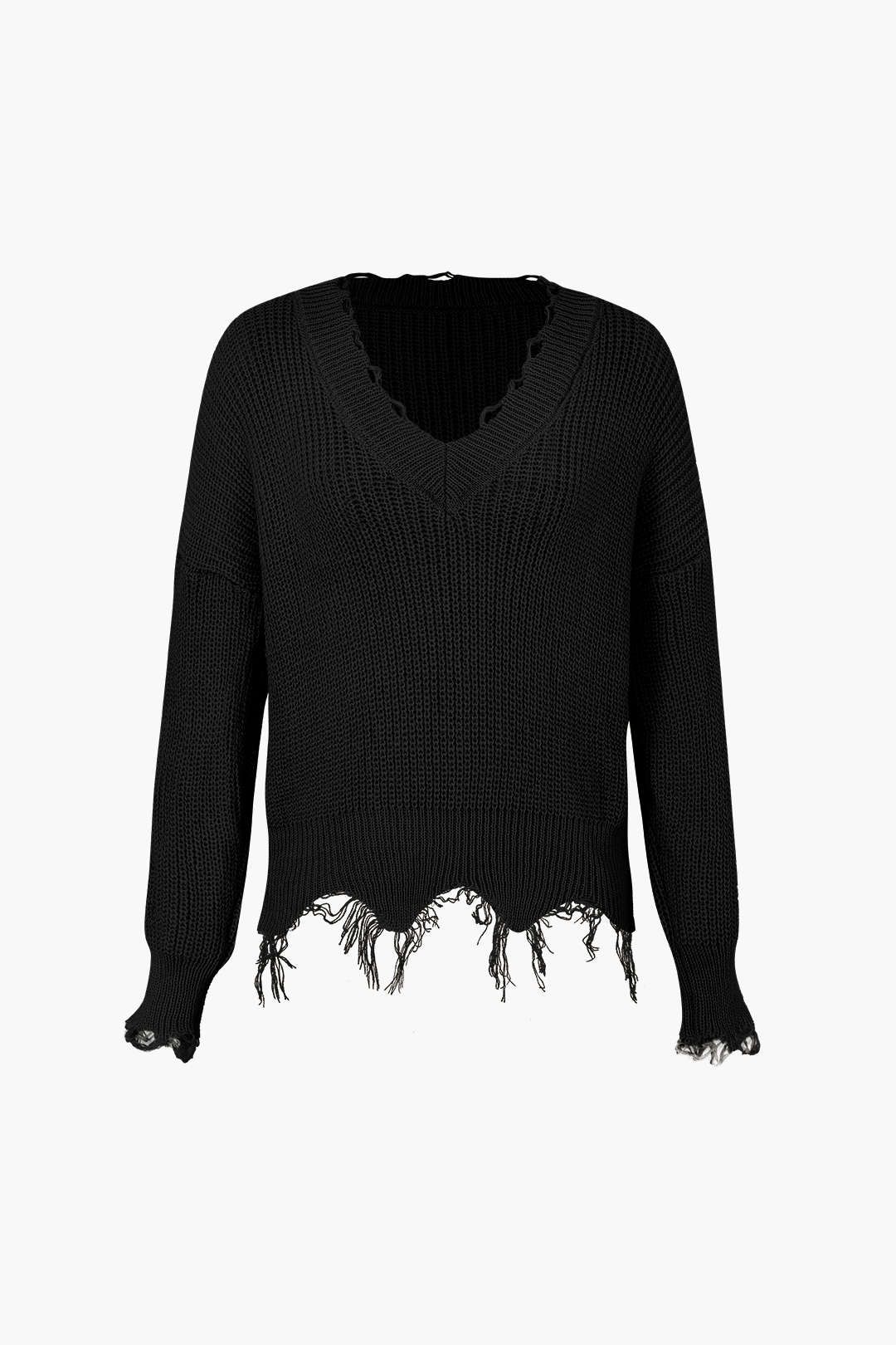 Distressed Frayed V-Neck Sweater sold by Micas product image thumbnail 2