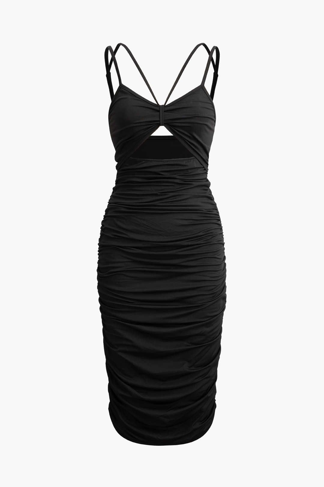 Double Strap Cut Out Ruched Bodycon Midi Dress sold by Micas