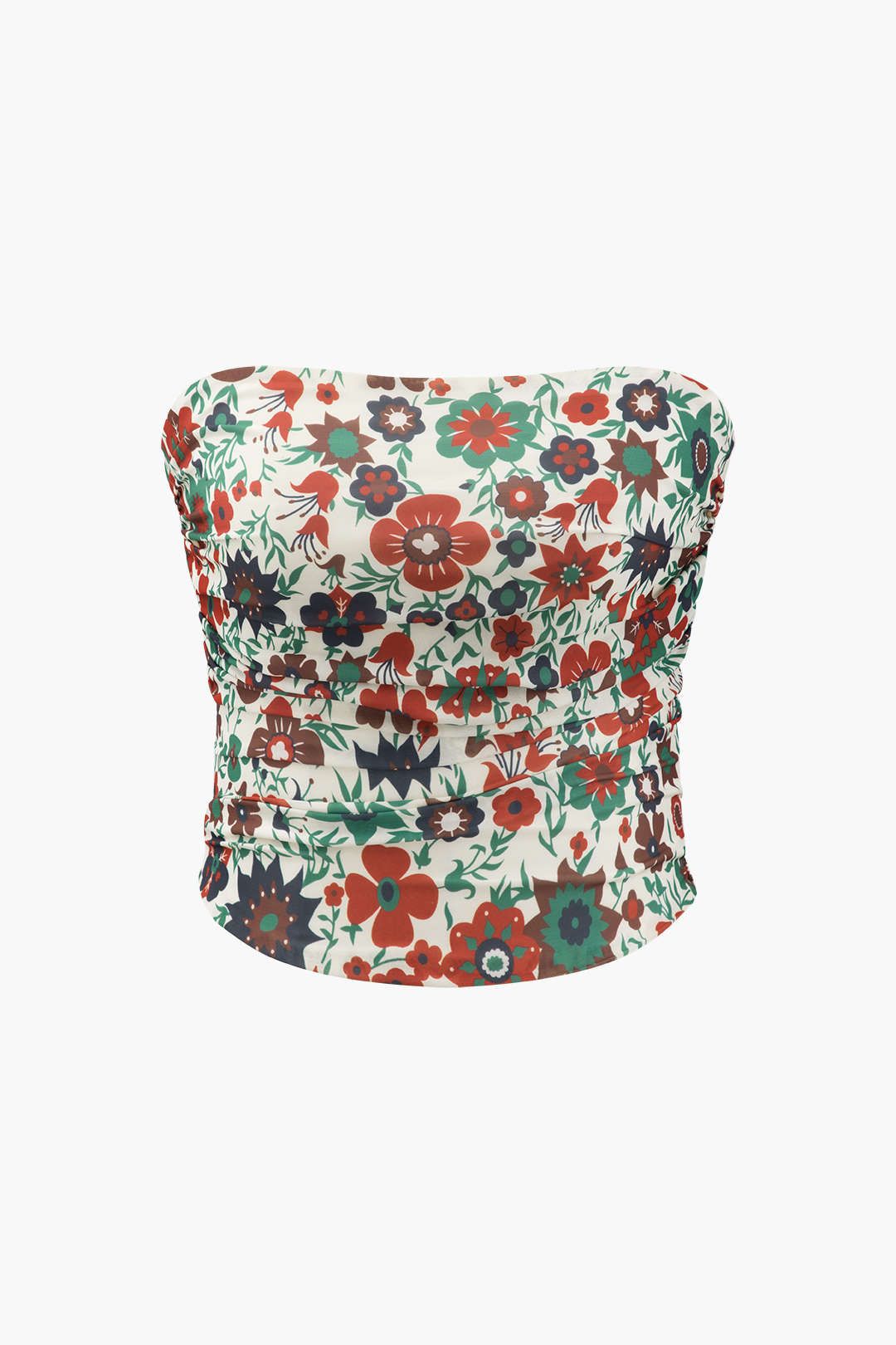 Floral Print Ruched Tube Top And Neck Scarf sold by Micas