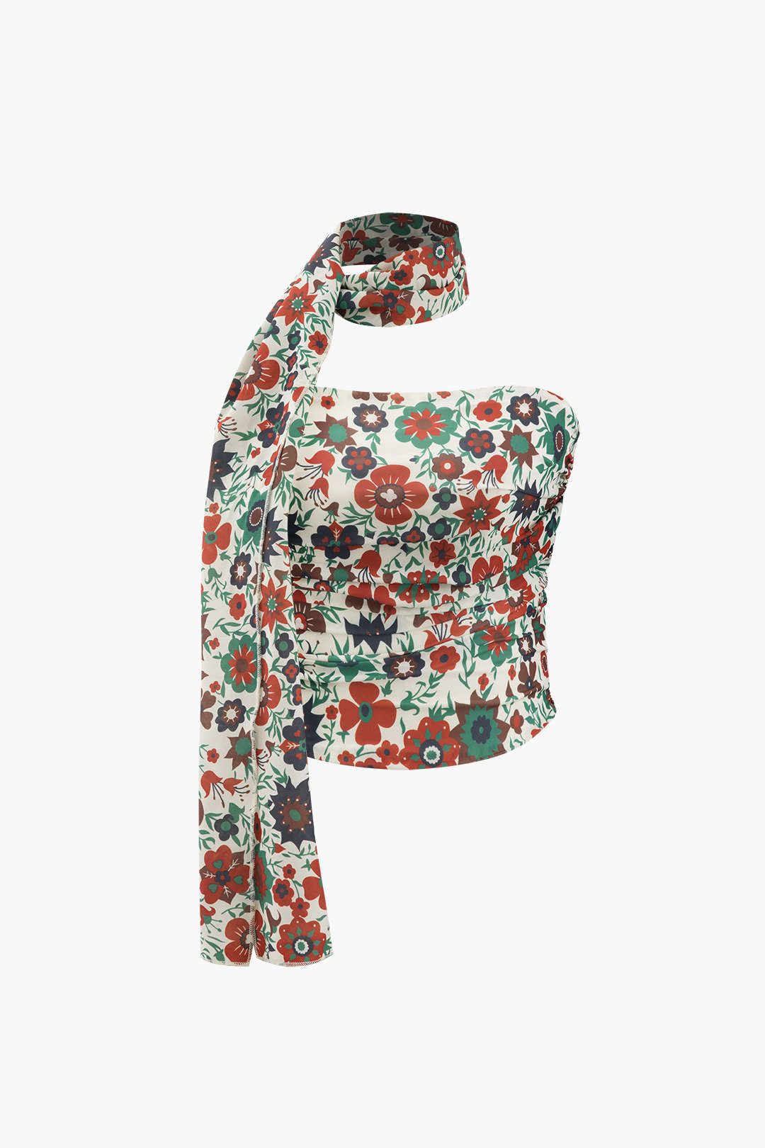 Floral Print Ruched Tube Top And Neck Scarf sold by Micas product image thumbnail 3