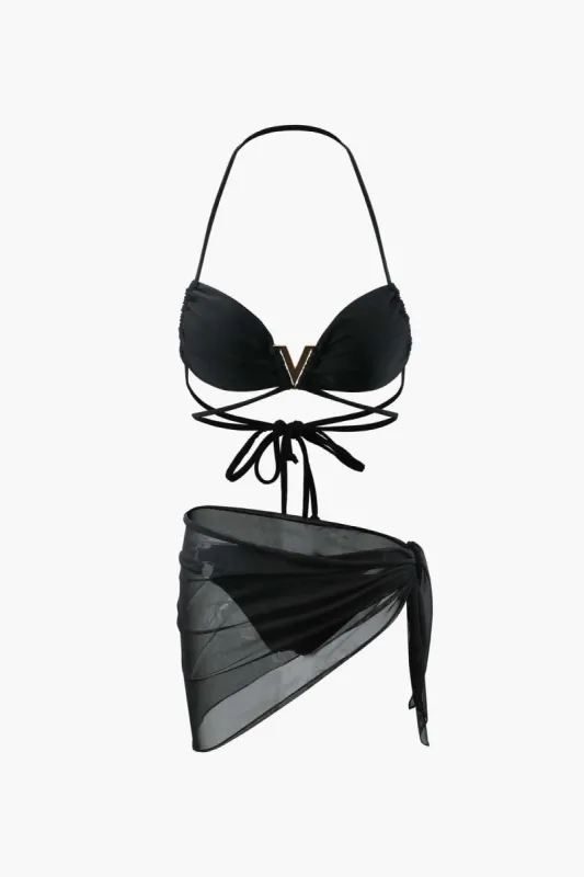 Halter Bikini And Mesh Sarong Set sold by Micas