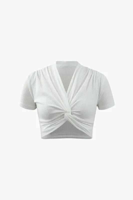 Ribbed Twist Front Crop T-Shirt sold by Micas