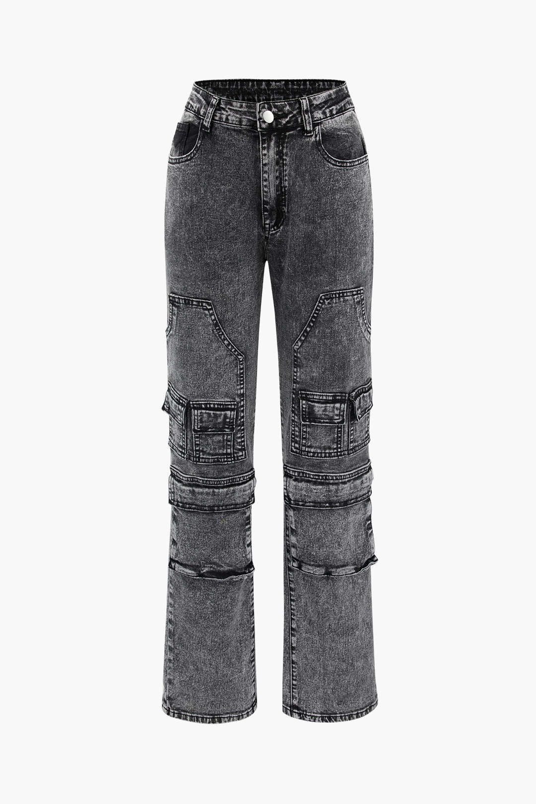 Multi-pocket Straight Cargo Jeans sold by Micas