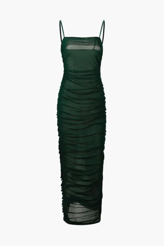 Sheer Mesh Ruched Cami Max Dress sold by Micas