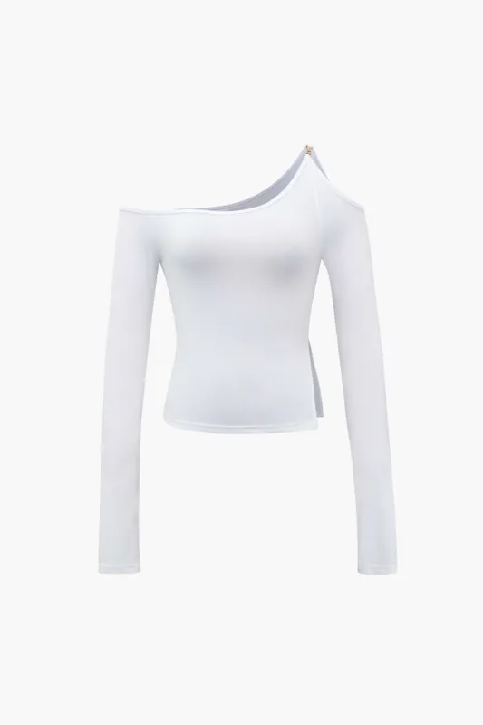 One Shoulder Side Slit Crop Top sold by Micas