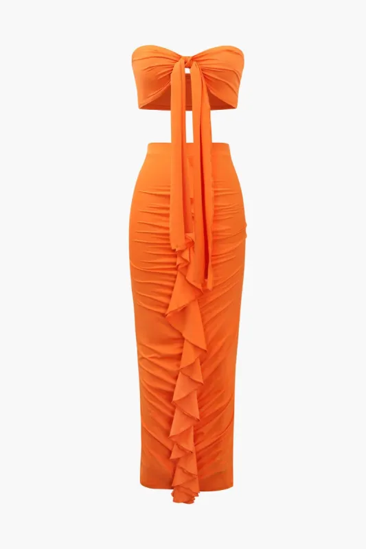 Knot frontrør top og ruffle midi nederdel sæt made by Micas