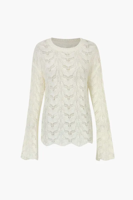 Long Sleeve Openwork Knit Top sold by Micas