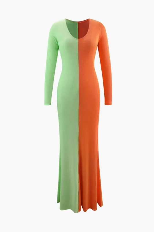 Contrast V-neck Knit Mermaid Maxi Dress made by Micas