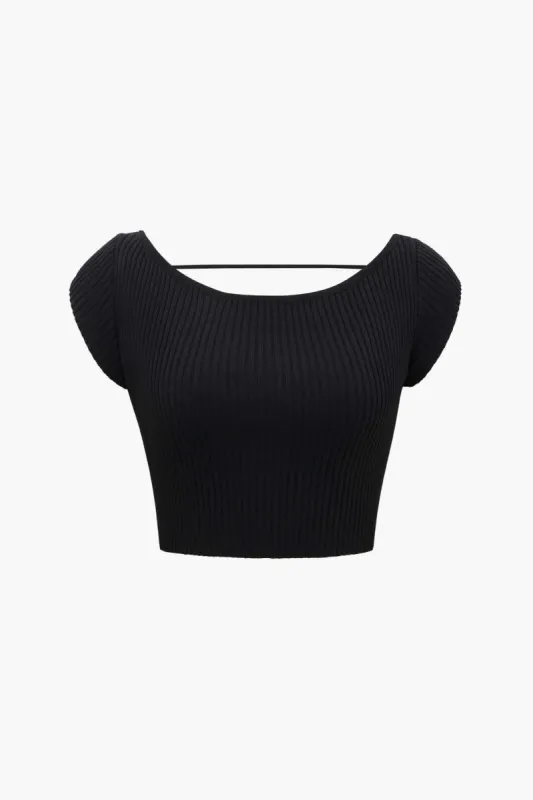 Ribbed Backless Crop T-shirt sold by Micas