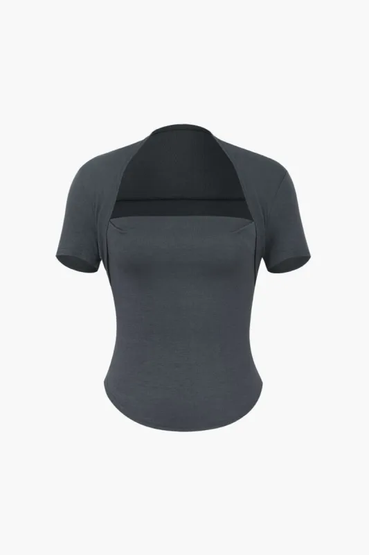 Square Neck Curved Hem T-Shirt sold by Micas