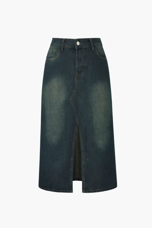 Distressed Slit Denim Skirt sold by Micas