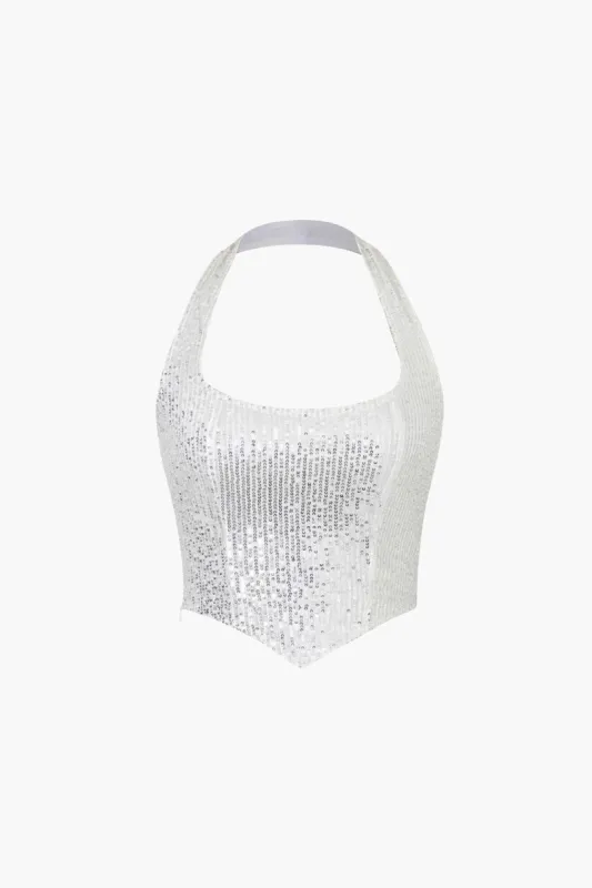 Backless Sequin Halter Cami Top sold by Micas