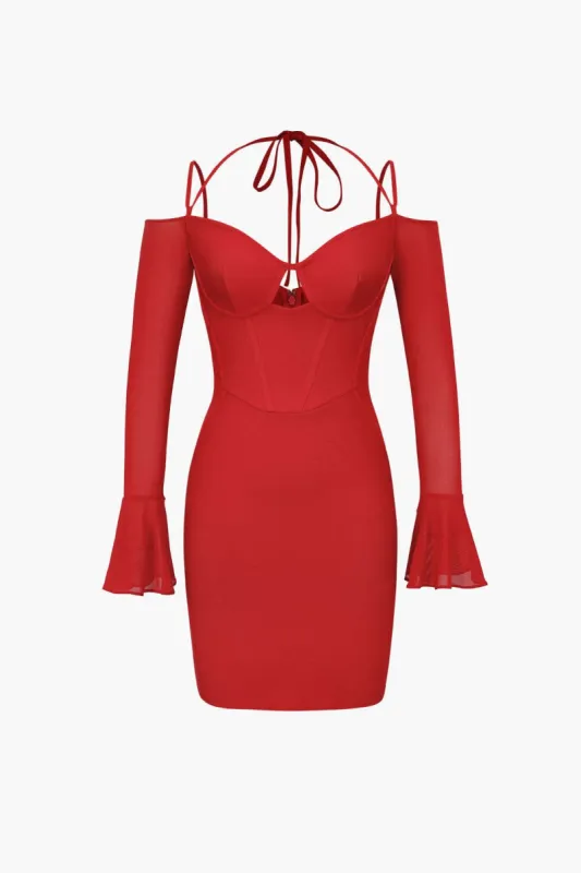 Halter Corset Flare Sleeve Mini Dress sold by Micas