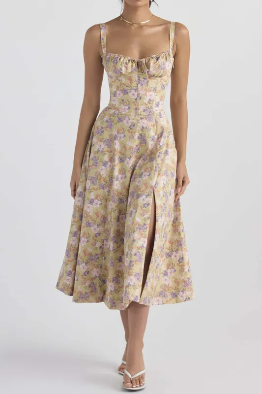 Floral Print Slip Slit  Midi Dress sold by Micas