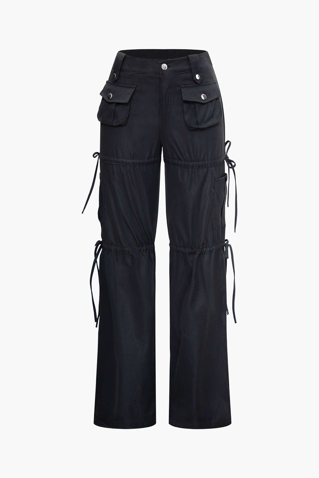 Tie Side Pockets Straight Leg Cargo Pants sold by Micas