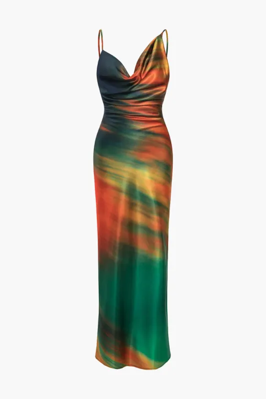 Ombre Print Cowl Neck Asymmetrisk Slip Maxi Kjole sold by Micas