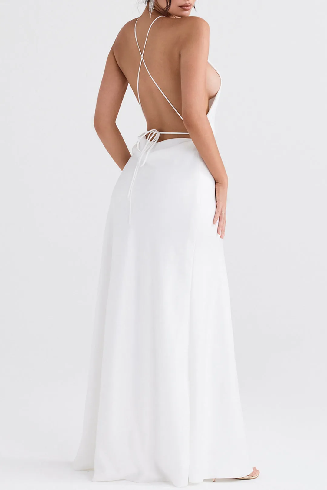 Solid Halter Backless Slit Maxi Dress sold by Micas product image thumbnail 5