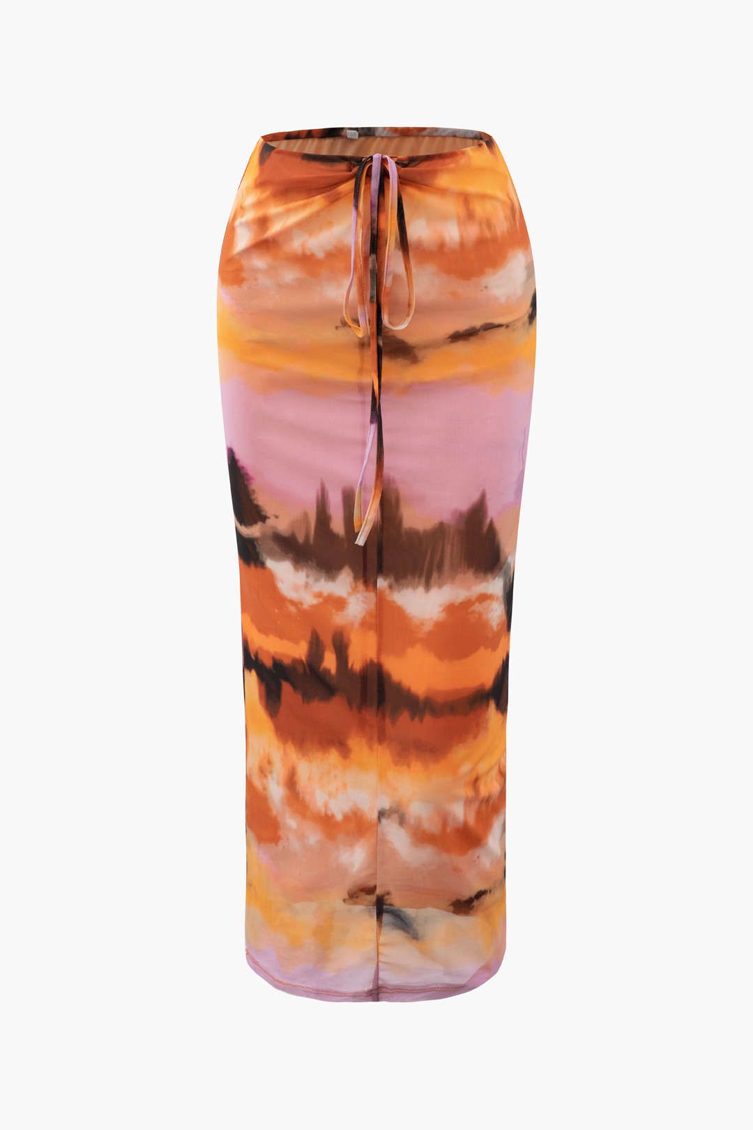 Abstract Print Tie Waist Mesh Maxi Skirt sold by Micas