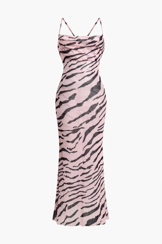 Zebra Print Backless Slip Maxi Dress sold by Micas