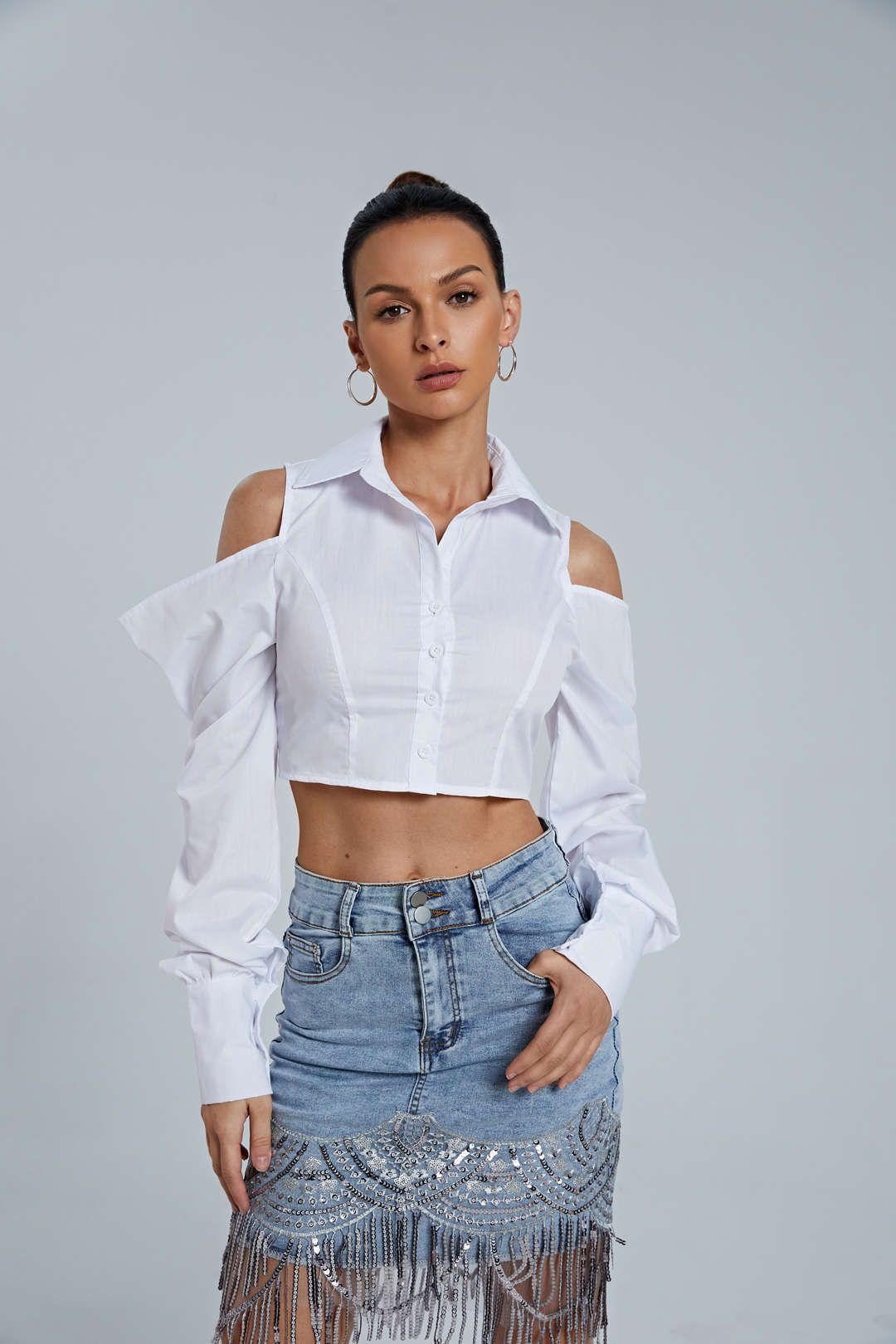Cold Shoulder Cropped Shirt sold by Micas product image thumbnail 4