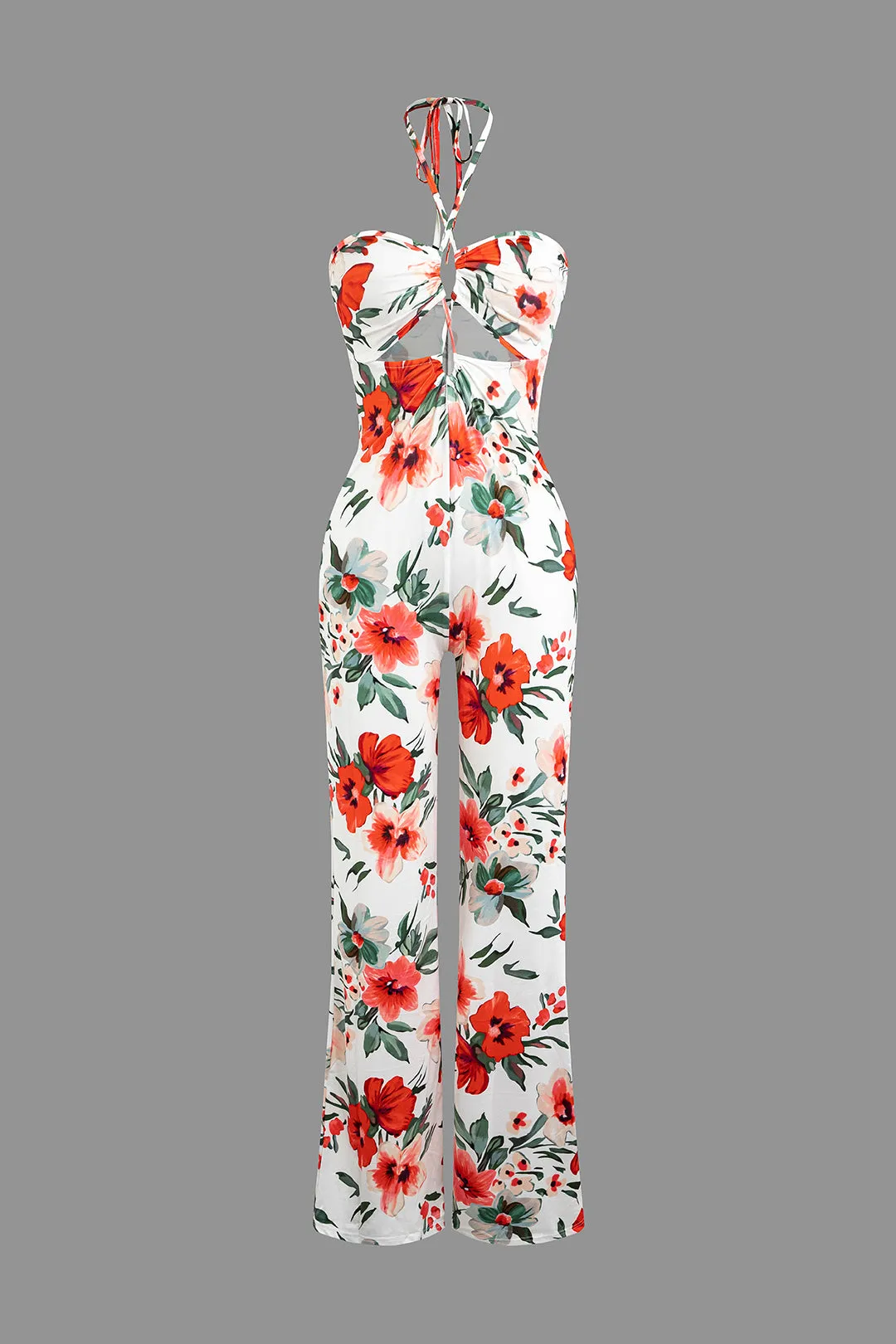 Floral Print Cut-Out Ruched Jumpsuit sold by Micas
