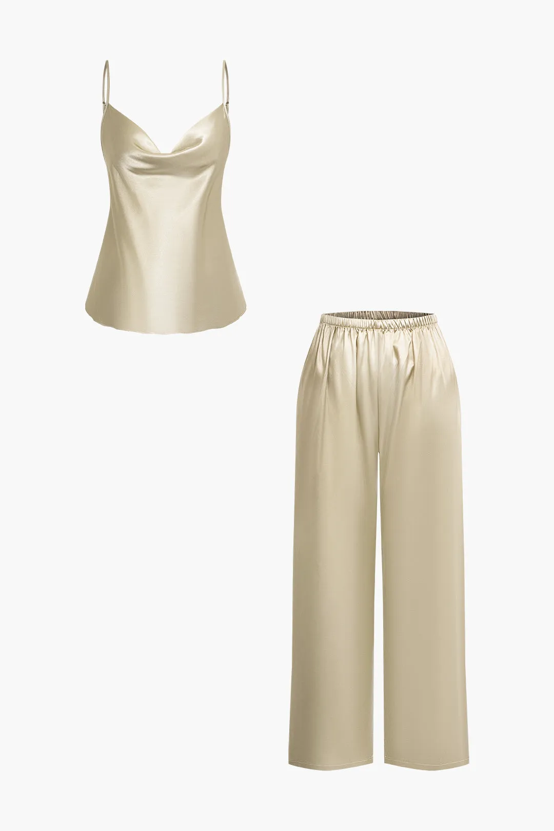 Solid Cowl Neck Cami Top And Pants Sleepwear Set sold by Micas