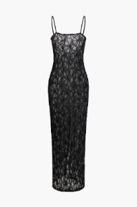 Floral Sheer Lace Slit Maxi Dress sold by Micas