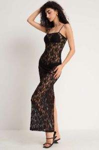 Floral Sheer Lace Slit Maxi Dress sold by Micas