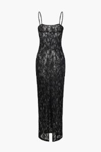Floral Sheer Lace Slit Maxi Dress sold by Micas