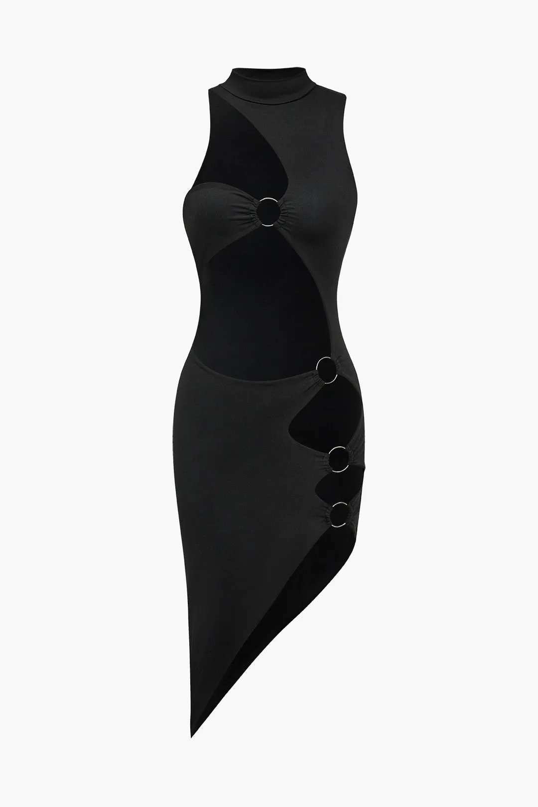 Solid udskåret rygfri asymmetrisk midi -kjole sold by Micas