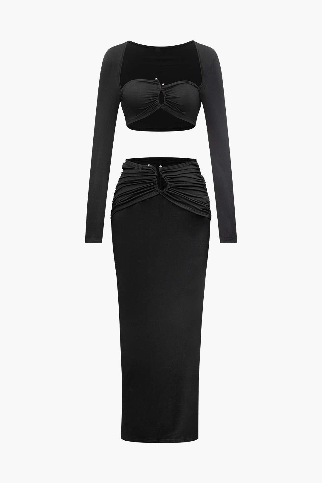Square Neck Long Sleeve Top And Ruched Maxi Skirt Set sold by Micas