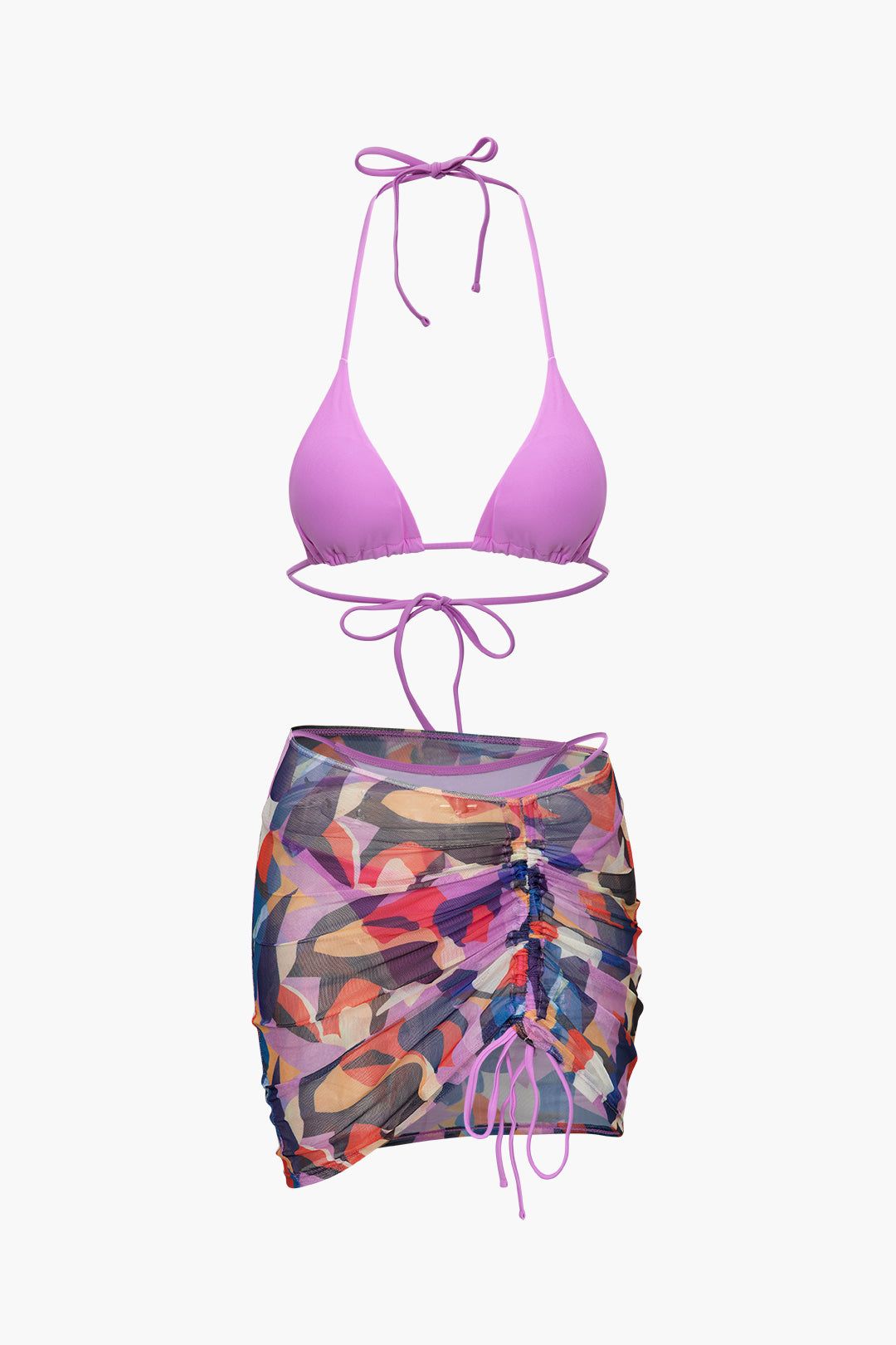 Halter Bikini And Printed Mesh Sarong Set sold by Micas