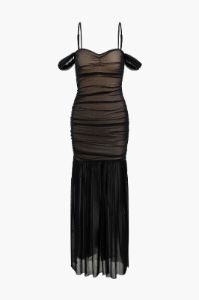 Off-Shoulder Mesh Ruched Maxi Dress sold by Micas